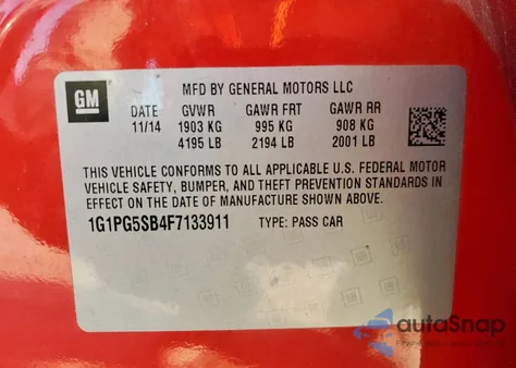2015 Chevrolet Cruze Ltz from USA, damaged, VIN 1G1PG5SB4F7133911